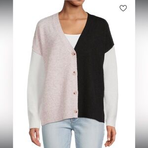NWT Central Park West Robbie Colorblock Cardigan - Small - White, Pink, & Black